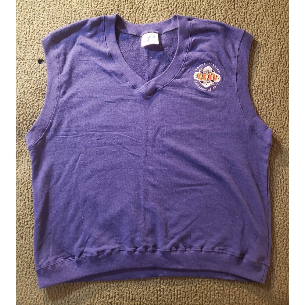 Vintage Super Bowl XXXV Cotton Sweater Vest Mens XL Ravens Giants Tampa 2001